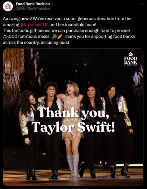 Taylor Swift donation to Food Bank of the Rockies equivalent to 75,000 meals